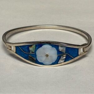 Vintage Sterling Enamel Abalone Cuff Bracelet #5472